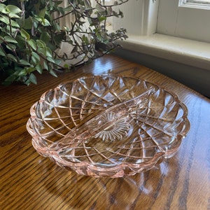 Vintage Pink Glass Relish Dish, Candy Dish, Trinket Dish