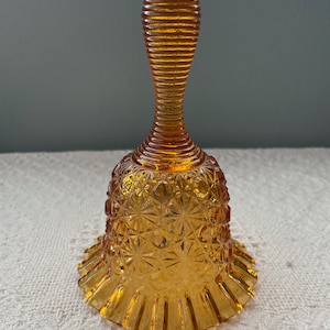 Vintage Fenton Art Glass Figure Amber Bell - Daisy Button Hobnail Ruffled