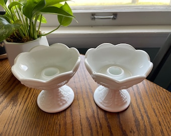 Pair of Vintage Milk Glass Grape and Leaf Stemmed Candlestick Holders