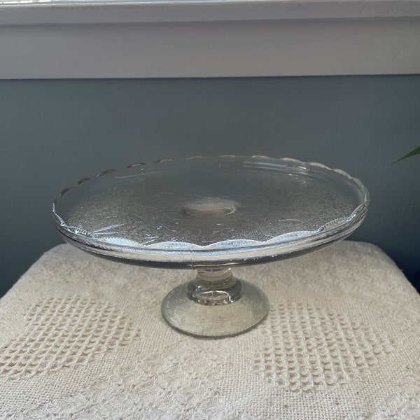 Vintage Jeanette Harp Glass Cake Stand With Scalloped Rim