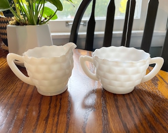 Vintage Milk Glass Sugar And Creamer Set