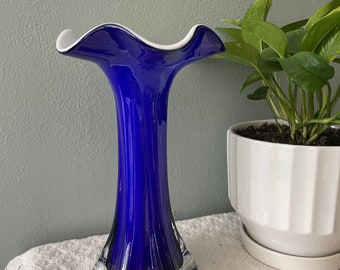 Stunning Vintage Hand Blown Galss Cobalt Blue Vase