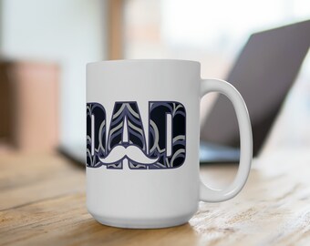 Dad Swirl Mug with Moustache - 15oz Mug; Father Mug; Father's Day; Dad birthday; Coffee Mug