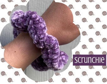 Handmade Crochet Velvet Scrunchie: Soft Chenille Hair Accessory