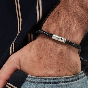Personalized Leather Braided Bracelet: Sterling Silver Name Beads