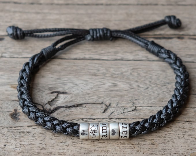 Personalized Mens Woven Leather Bracelet, Custom Couple Bracelet, Adjustable Bracelet, Christmas Father's Day Gift for Dad Boyfriend Husband