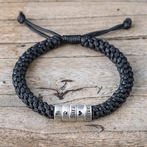 Pulseira masculina personalizada, tamanho ajustável, pulseira com nome gravado, pulseira feita à mão, pulseira de aniversário, presente de dia dos pais para ele ou para o pai