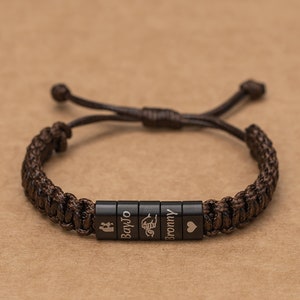 Personalized Leather Bracelet for Dad: Custom Name Sterling Silver Beads