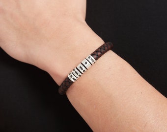 Morse Code Bracelet: Personalized Sterling Silver & Leather Mens Jewelry