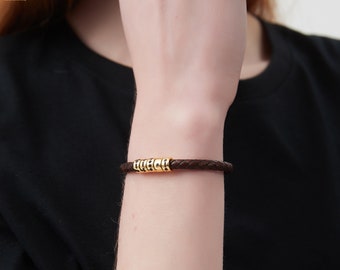 Personalized Leather Bracelet: Sterling Silver & Gold Beads, Custom Name Gift