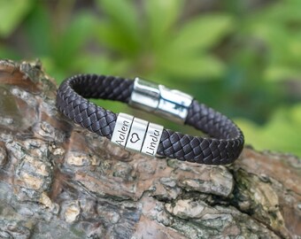 Bracciale In Pelle Personalizzato Per Uomo Con Perline Incise: Regalo Originale Con Nomi, Date O Coordinate, Fatto A Mano In Germania - 2