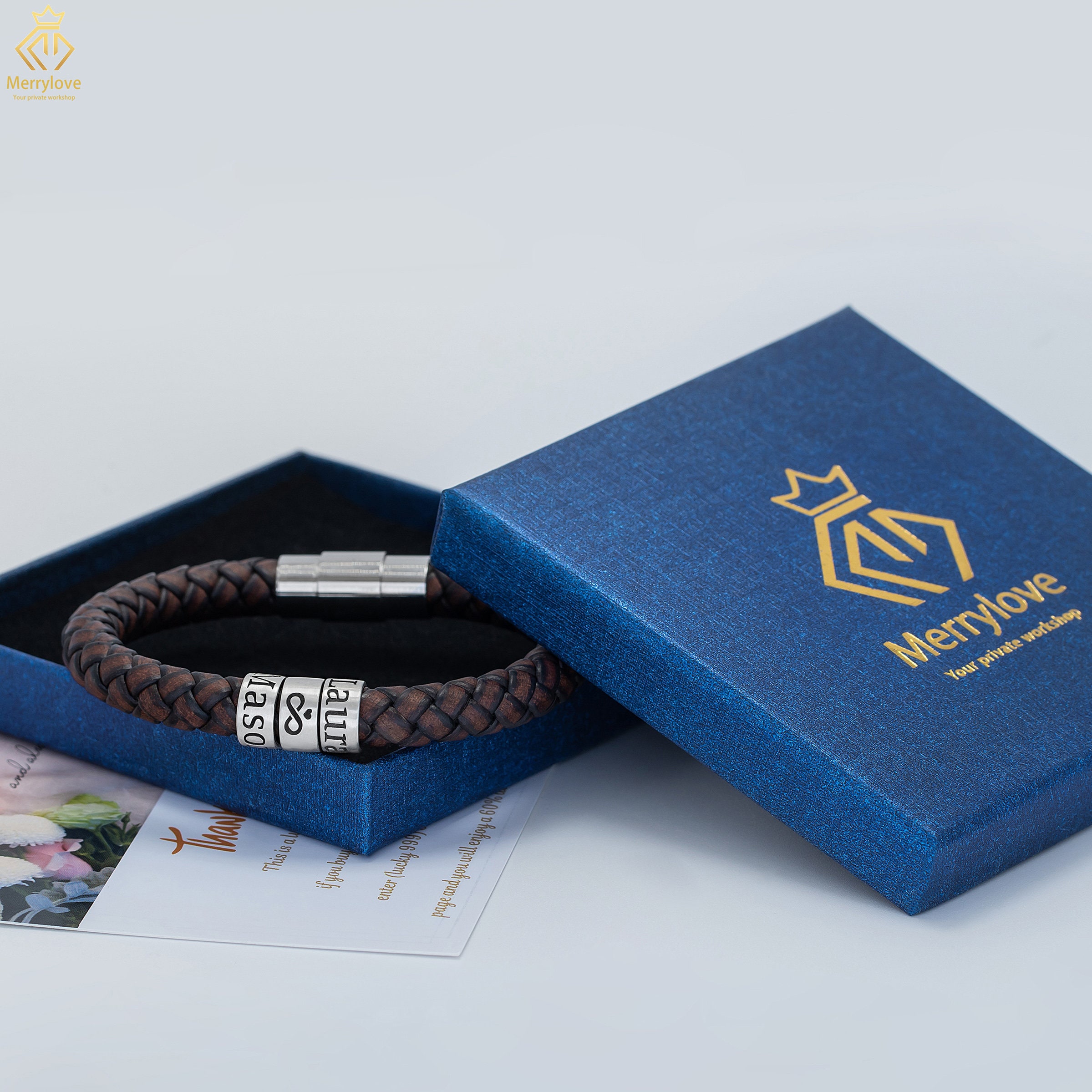 Bracciale In Pelle Da Uomo Personalizzato, Perline In Argento Sterling Con Nome Personalizzato, Fatto A Mano - Italia - Foto 4