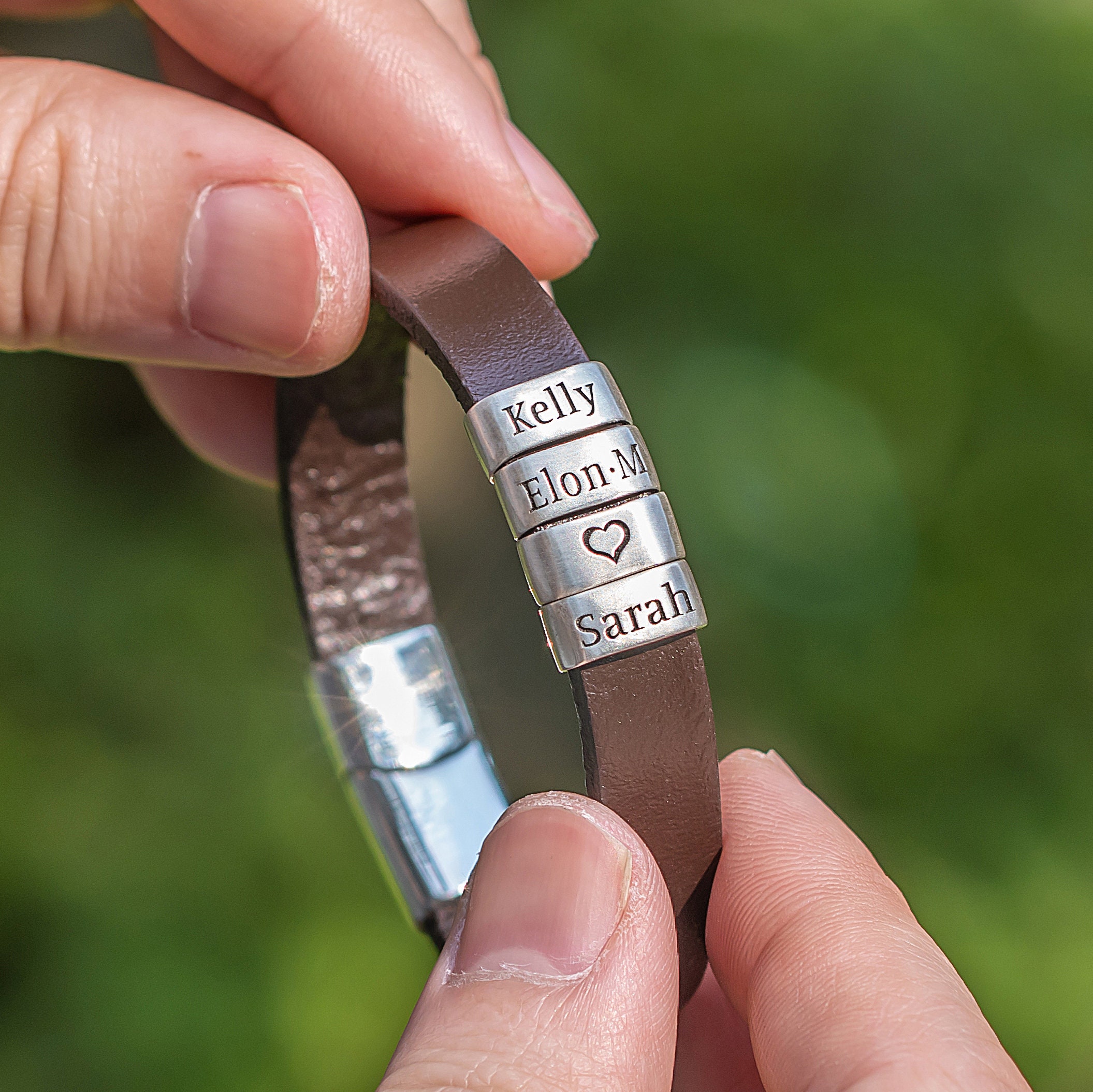 Bracciale In Pelle Da Uomo Personalizzato, Perline In Argento Sterling Con Nome Personalizzato, Fatto A Mano - Italia - Foto 12