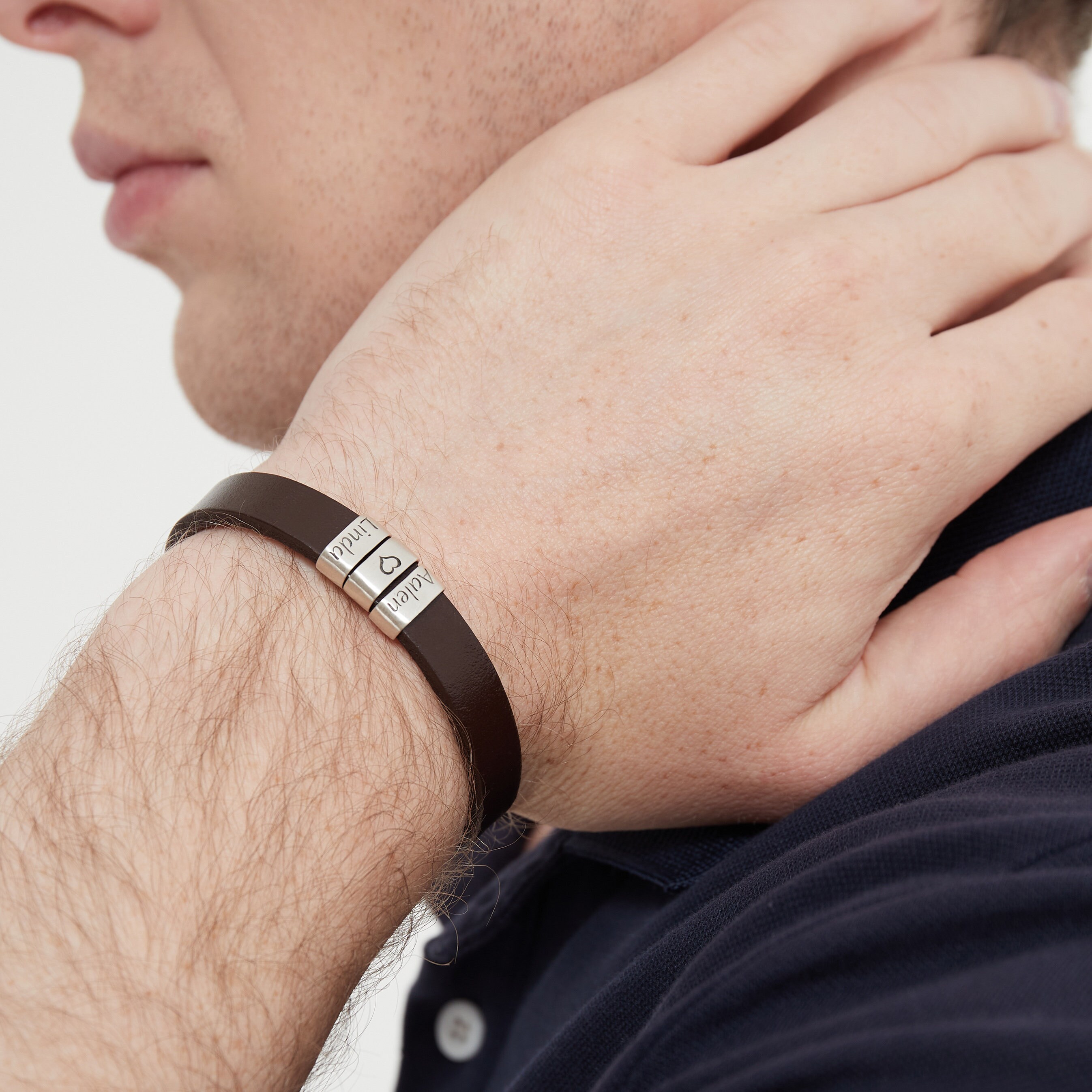 Bracciale In Pelle Da Uomo Personalizzato, Perline In Argento Sterling Con Nome Personalizzato, Fatto A Mano - Italia - Foto 14