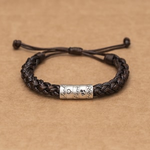 Personalized Leather Braided Bracelet: Sterling Silver Name Beads, Adjustable