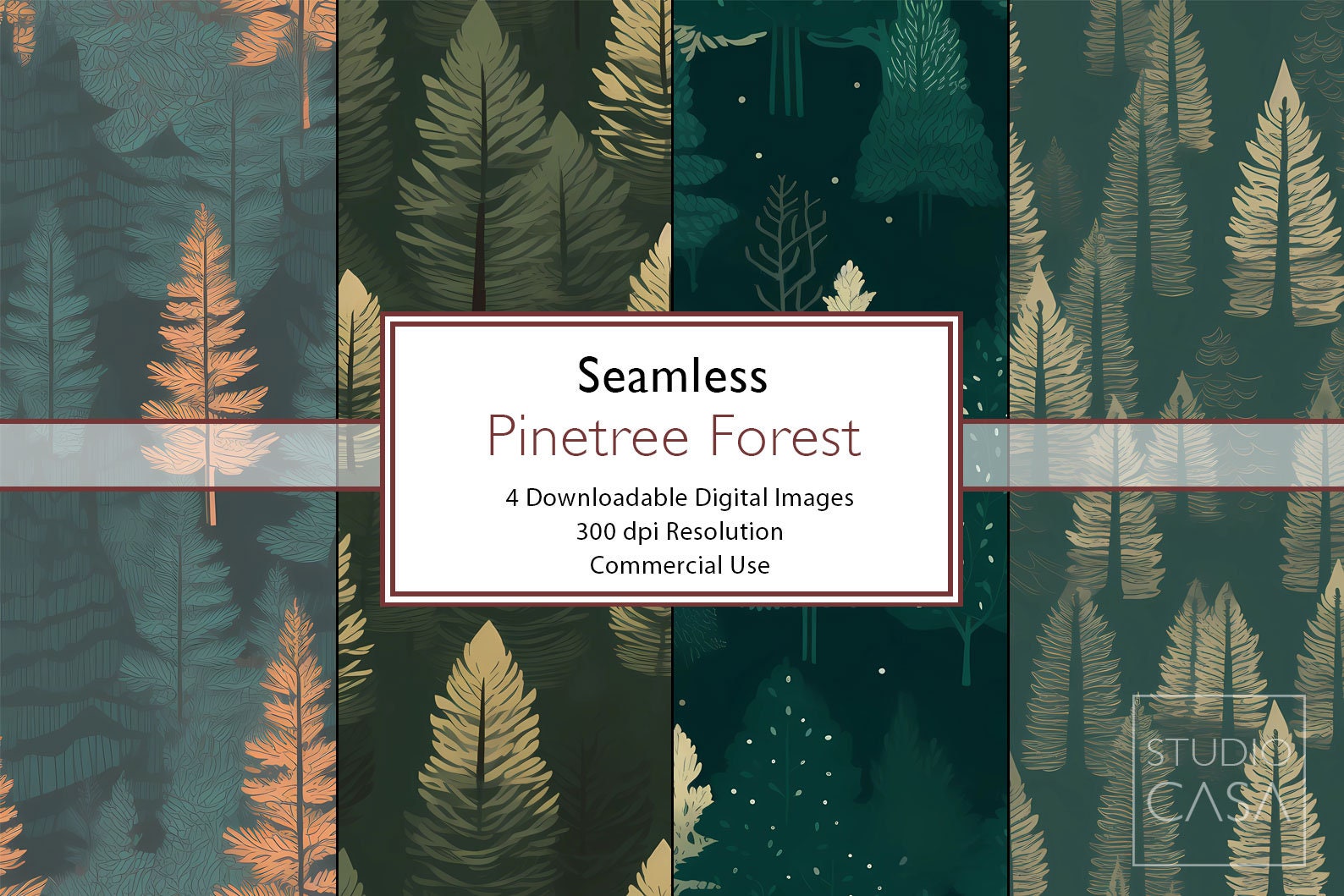 Pine Tree Forest Digital Paper, Seamless Printable Pine Tree Patterns ...