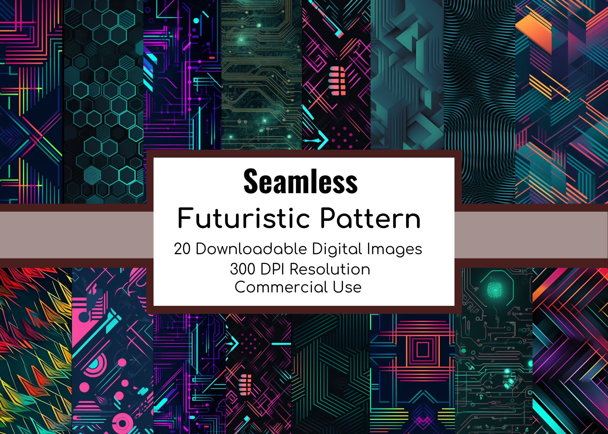 Cyberpunk Interface Futuristic Seamless Pattern Bundle Digital Papers ...