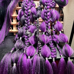 Purple/Black Pigtail Extensions (set) w/Halloween Spider charms