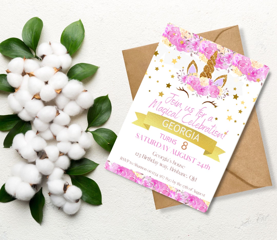 Editable Unicorn Invitation Unicorn Birthday Invitation Etsy