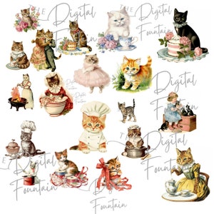 Cats and Kittens, Cute Kittens and Adorable Cat's clipart vector graphic PNG Digital Paper for Commercial Use Instant Download