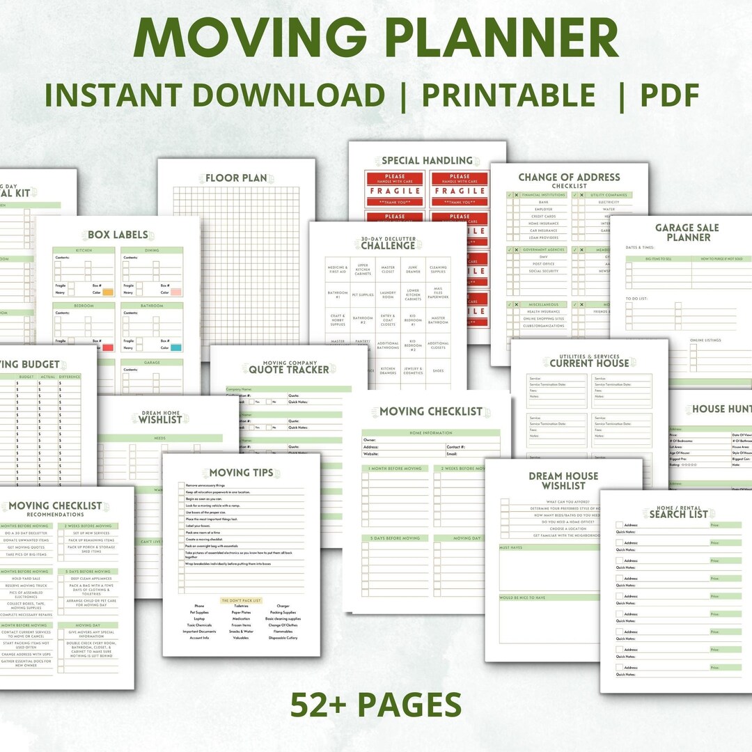 Printable Moving Planner, Moving Checklist, Moving List, Moving ...