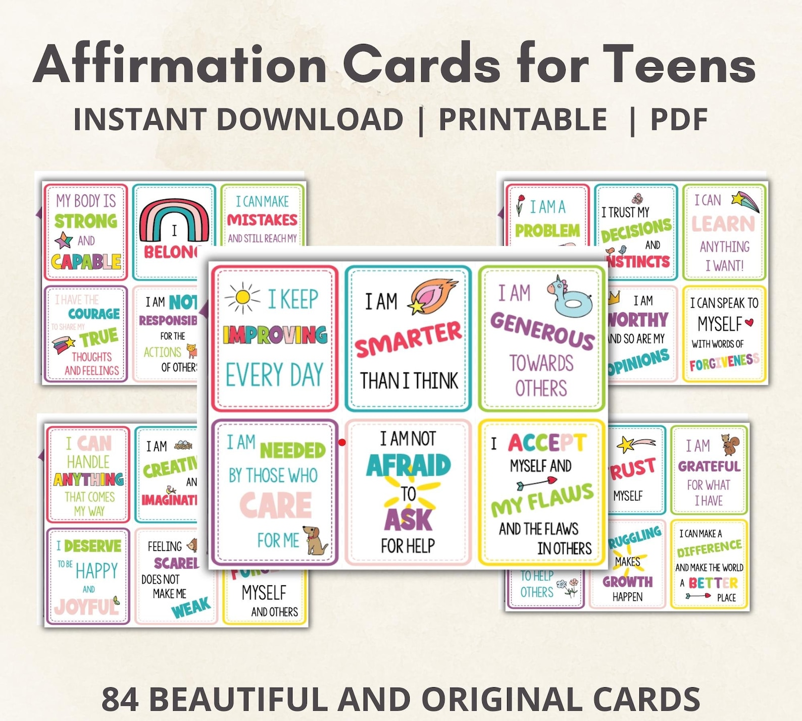 Affirmation Cards for Teens | 84 Positive Daily Affirmations for ...