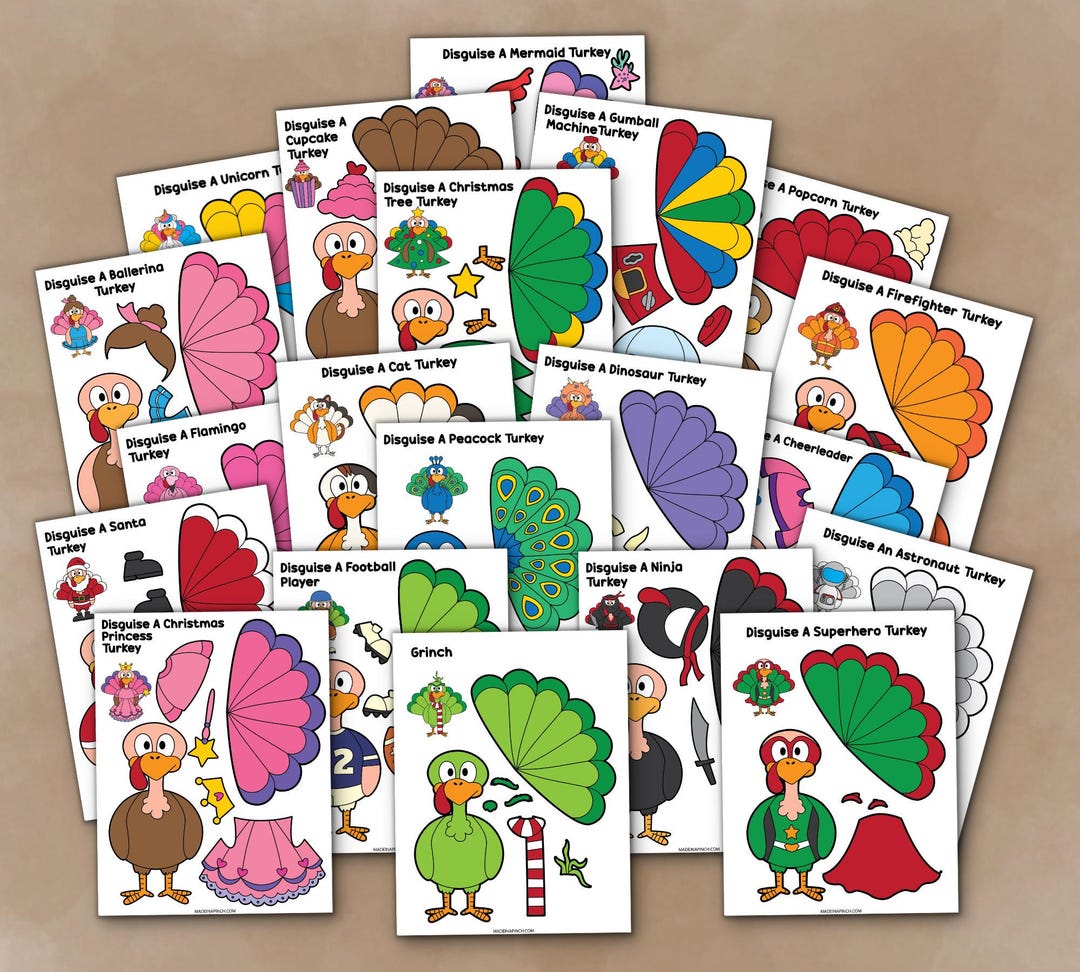 Disguise A Turkey Thanksgiving Activity for Kids, Cutting and Coloring ...