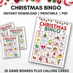 Christmas Bingo Game Cards, 25 Unique Bingo Cards, Kids&#39; Christmas Activity, Christmas Printable, Digital Download, Classroom Party Game