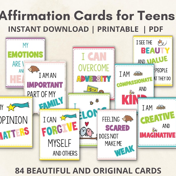 Affirmation Cards for Teens | 84 Positive Daily Affirmations for Teenagers | Motivating Quotes for Tweens | Mental Health Support for Teens