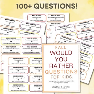 100+ Fall Would You Rather Questions, Would You Rather For Kids, Autumn Printable, Fall Party Game, Printable Would You Rather, family games