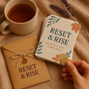 Cartes à gratter mystère TDAH | Jeu Défi Prendre soin de soi | Pack de motivation Reset & Rise | Cadeau pour la santé mentale