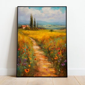 Printable Wildflower Field | Landscape Oil Painting | Vintage Landscape Art Print | Country Field Wall | Art Digital Download