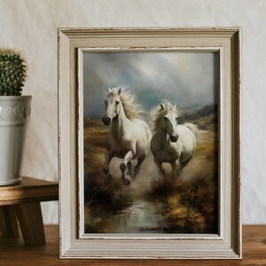 Pintura de paisaje de caballos vintage / Pintura al óleo impresionista / Decoración de la pared de la granja / Arte ecuestre / Arte de pared imprimible / Descargable