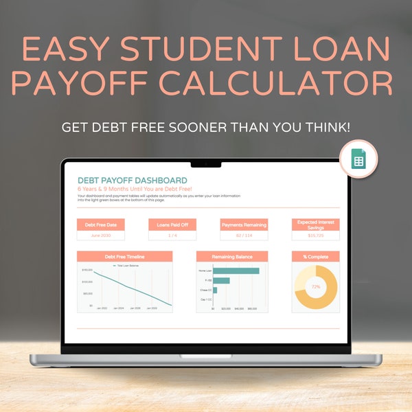 Student Loan Calculator & Tracker: Get Debt Free Fast and Reduce Interest | Auto Cost and Payment Schedules | Easy to Use | Google Sheets