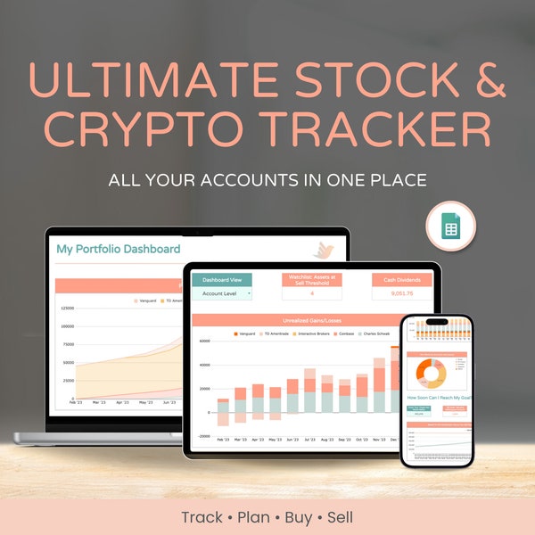 Investment Tracker & Stock Portfolio Dashboard | Plan Buy Sell | Rebalance | Watchlist | Net Worth | Customizable | Auto-Updating | G-Sheets