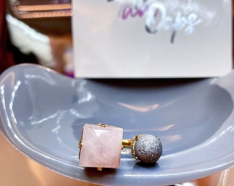 100% Handmade in Japan | Japanese Tradition Artisanship Art | Rose Quartz - Pink Gemstone Ring Stack - FIFS