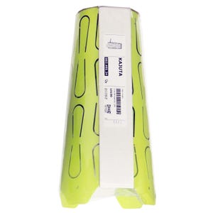 May include: A lime green conical lamp shade featuring a repeating pattern of elongated oval cutouts. The shade is wrapped in clear plastic packaging with a white label displaying the text KAJUTA, 002.495.24, 18190, and the IKEA logo.