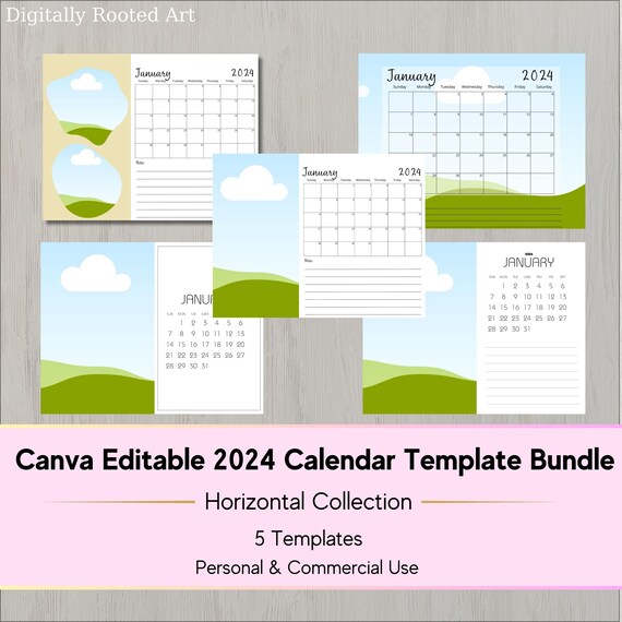 2024 Editable Calendar, Canva Template, Canva Frames, Monthly Calendar  Template for Commercial and Personal Use - Etsy
