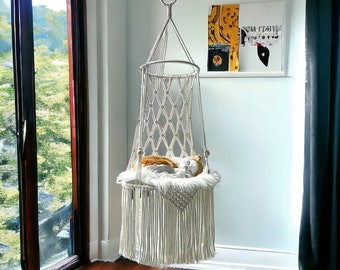 Macrame cat bed hammock | Hanging cat hammock | Hand Woven Cat swing bed | Crochet cat bed | Cat bed gift