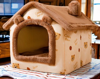 Plush Foldable Dog House | Plush Foldable Cat House | Pet Bed | Pet Supplies | Cat Cave | Dog Cave