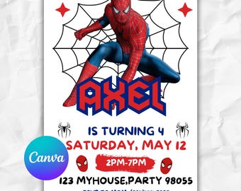 Spider Superhero Birthday Invitation, Editable Web Theme (Digital Invite)