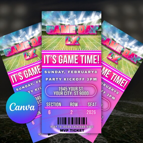 The Big Game Party Invitation 2026, Editable Invite, Digital Invite, Football Invitation, Mobile Invite, Party Invite, Football Ticket