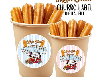 Printable Mickey & Minnie Churro Tags, Churro Toppers, Main Street Churro Label, Mickey Birthday, Minnie Baby Shower, Digital file