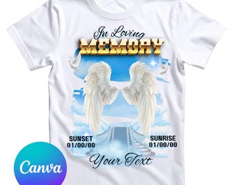 Memorial Shirt Template, Heaven Stairway Design, Canva Editable (PNG Download)