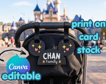 Personalized Family Name Stroller Tag, Amusement Theme Park Sign for Strollers, Tags for Baby Carrier SVG EDITABLE