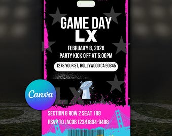 The Big Game Party Invitation 2026, Editable Invite, Digital Invite, Football Invitation, Mobile Invite, Party Invite, Football Ticket