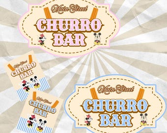 Mickey & Minnie Churro Bar Sign, Main Street Churros, Mickey Birthday, Minnie Birthday, Disneyland Party Decoration, Digital file Banner