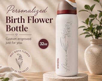 May Birth Flower Owala Bottle, Personalized Lily of the Valley Owala 32oz, Custom Name Water Bottle, Birthday Gift for Her
