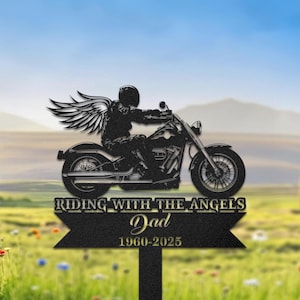 Personalized Angel Wing Motorcycle Memorial Sign, Biker Grave Marker, Riding With the Angels Tribute, Custom Remembrance Gift