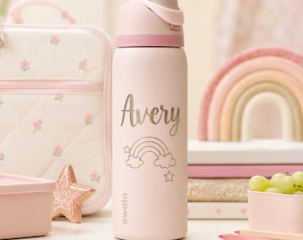 Personalized Rainbow Owala Bottle, Custom Name Bottle for Girls, Cute Pastel Gift